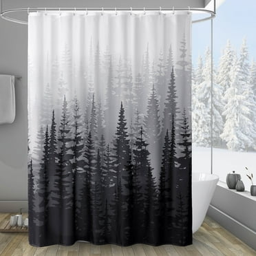Inosoo Black Forest Fabric Shower Curtain, 72"x 72" Nature Tree Mountain Woodland Decorative Bathroom Shower Curtain with Hooks, Shower Curtain for Men and Boys, Water Resistant
