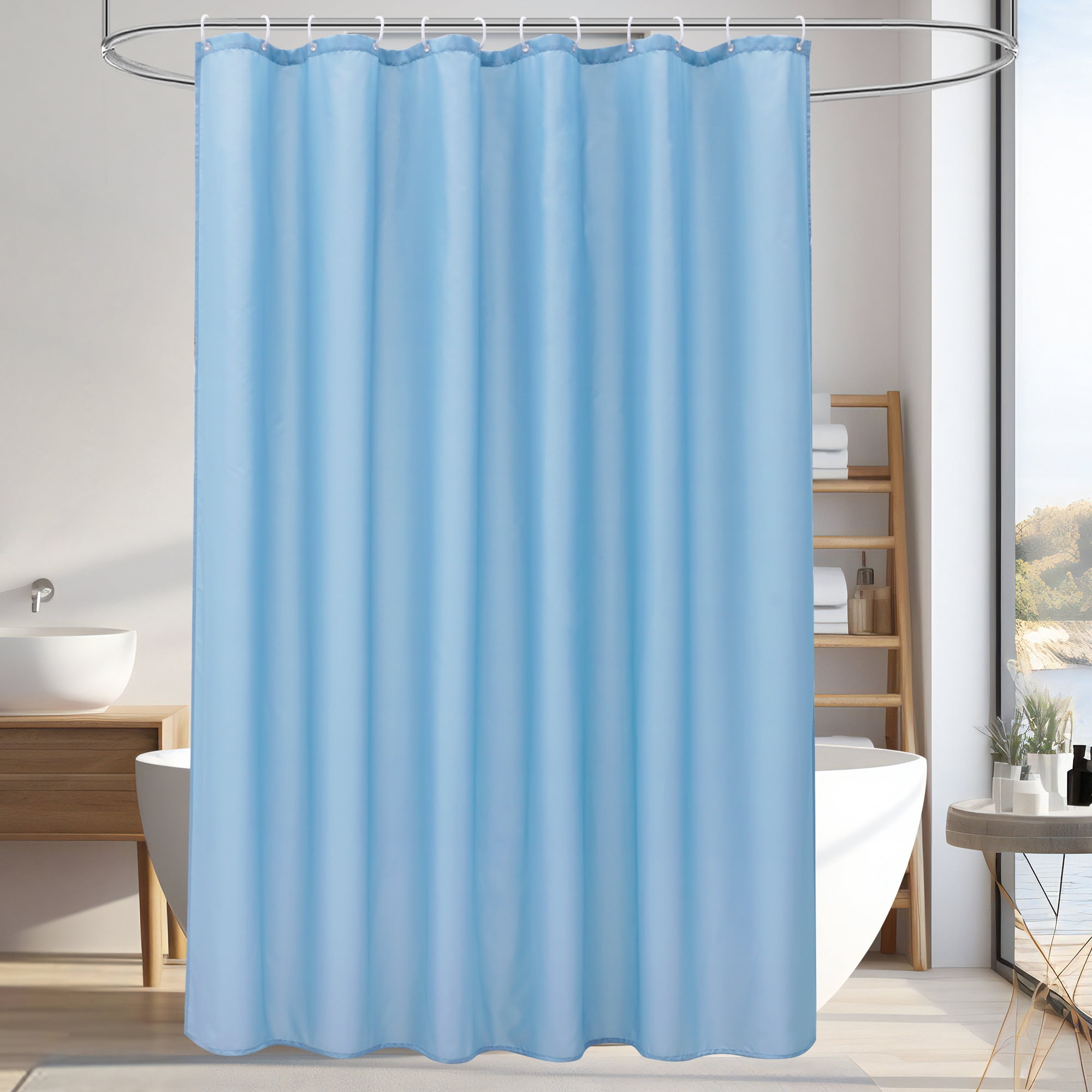 Inosoo Blue Fabric Shower Curtain Liner, 72\x 72\ Machine Washable Cloth Shower Liner with Hooks & M(图1)