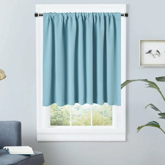 Inosoo Blue Solid Print Rod Pocket Light Filtering Bedroom Bay Window Curtains, 39" x 43"