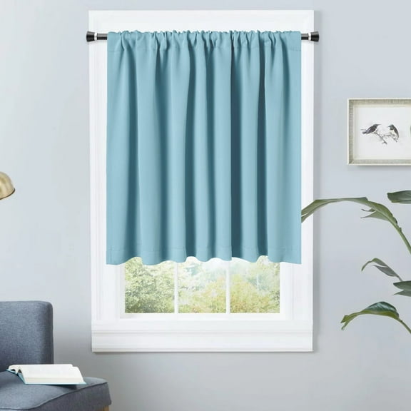 Inosoo Blue Solid Print Rod Pocket Light Filtering Bedroom Bay Window Curtains, 39" x 43"