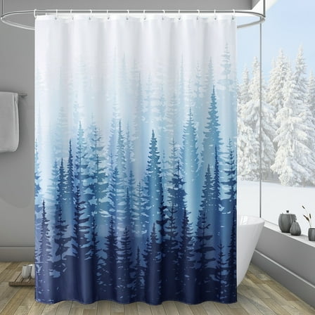 Inosoo Blue Forest Fabric Shower Curtain, 72"x 84" Long Nature Tree Mountain Woodland Decorative Bathroom Shower Curtain with Hooks, Water Resistant