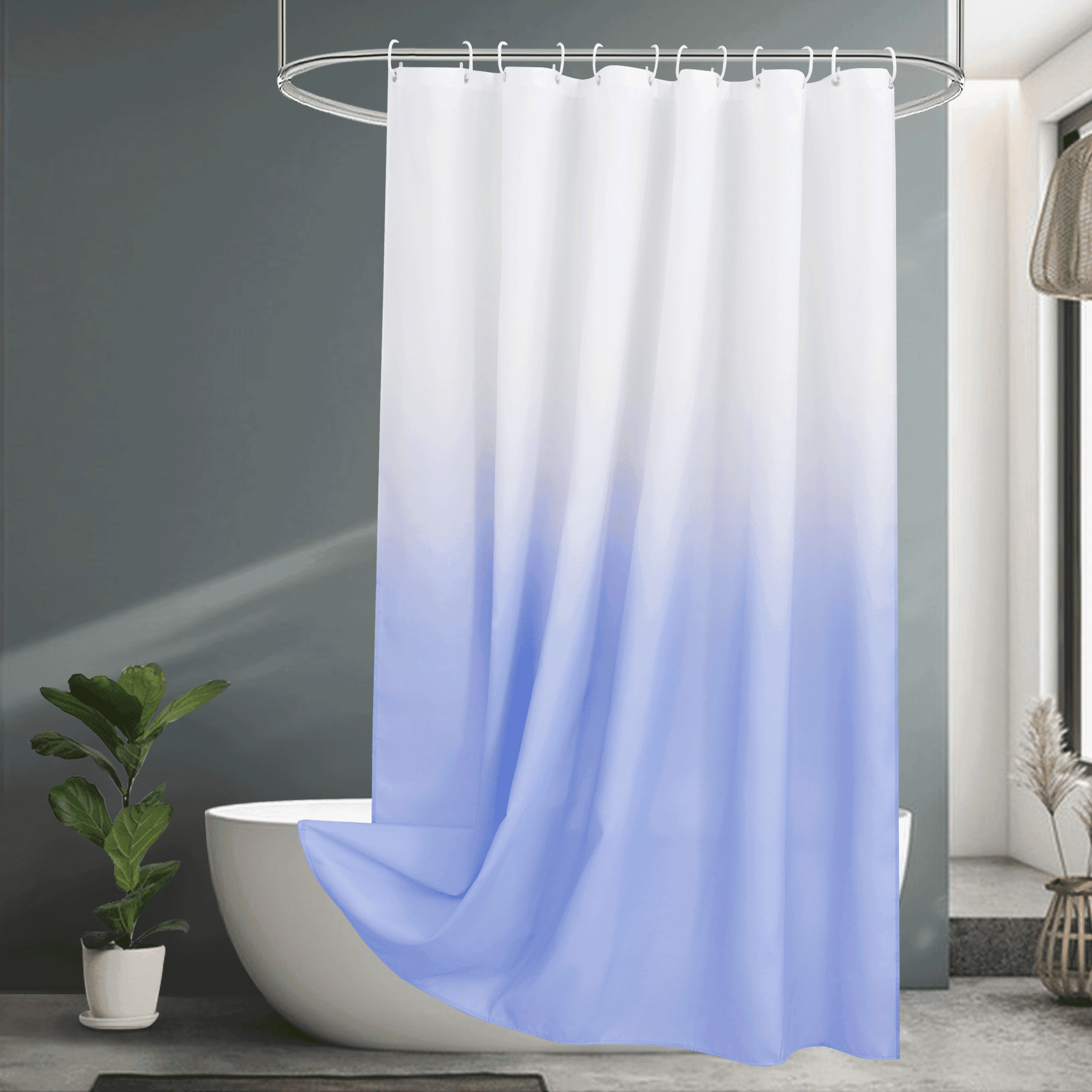Inosoo Blue Ombre Fabric Shower Curtain, 72 x 72 Inch Thick Blue Gradient Bathroom Shower Curtains with Hooks, Waterproof and Mildew Resistant