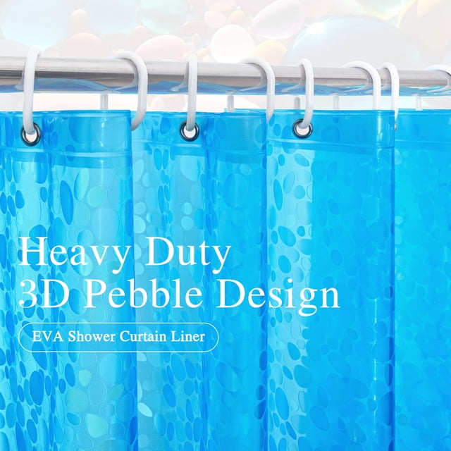Inosoo Clear Blue Shower Curtain Liner with Pebble Design, 72"x72" Clear Shower Liner for Bathroom, Heavy Duty Waterproof Thick EVA Plastic Shower Curtain,Mold & Mildew Resistant
