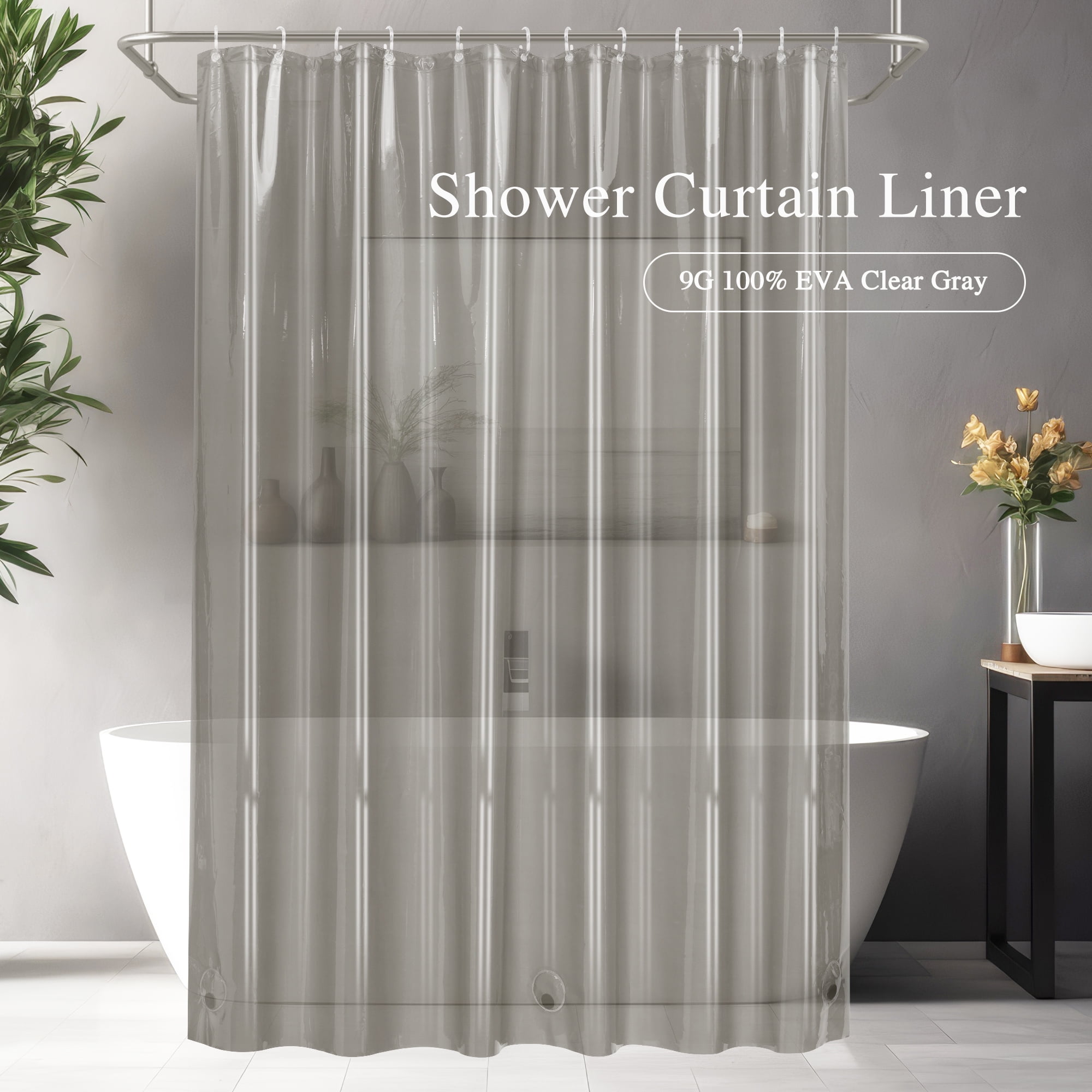 Inosoo Clear Gray Shower Curtain Liner, 100% EVA Heavy Duty Shower ...