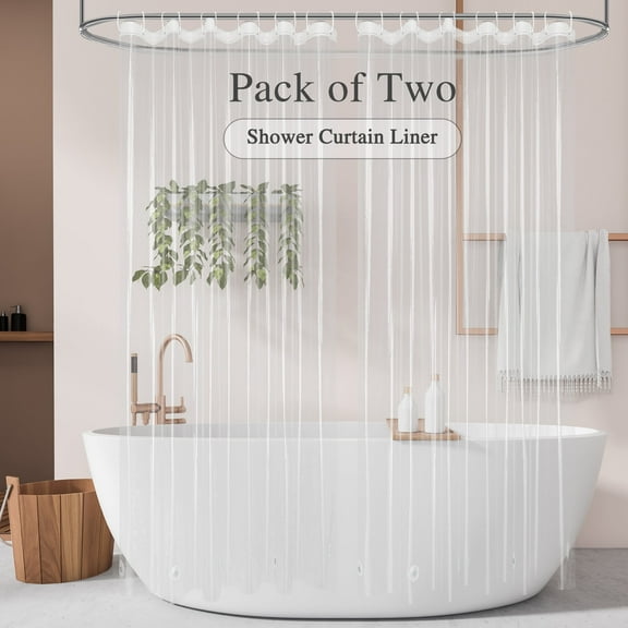 Inosoo Clear Shower Curtain Liner, 72"x 72" Light Weight PEVA Plastic Shower Curtain , Waterproof Transparent Shower Liner with Magnets, Mold & Mildew Resistant (Pack of 2)