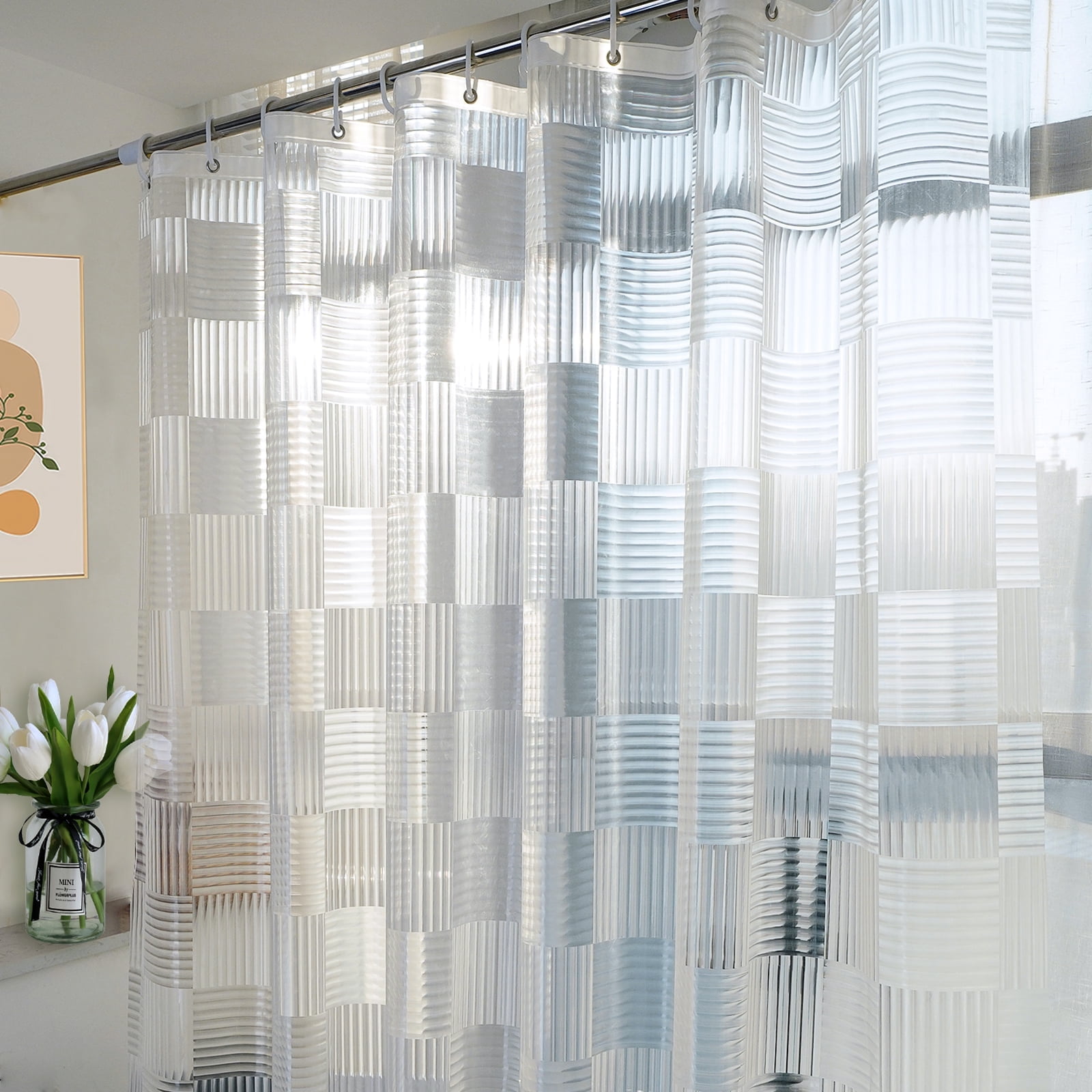 Inosoo Clear Shower Curtain Liner, 72"x 84" Extra Long Heavy Duty EVA Plastic Shower Curtain with 3D Geometric Design, Waterproof Shower Liner with Magnets