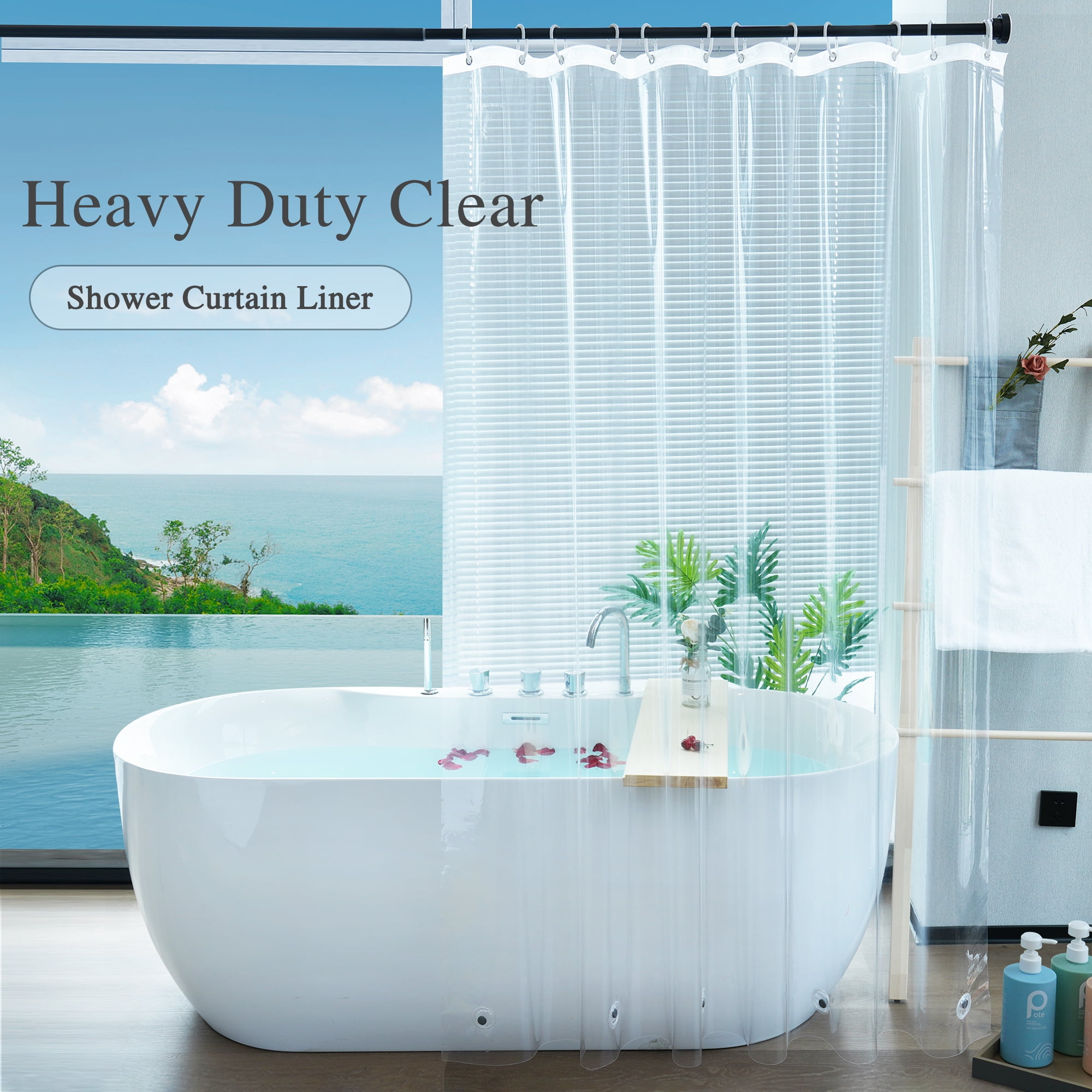 Inosoo Clear Shower Curtain Liner, 72"x76" Long Weighted 9G Thick PEVA ...
