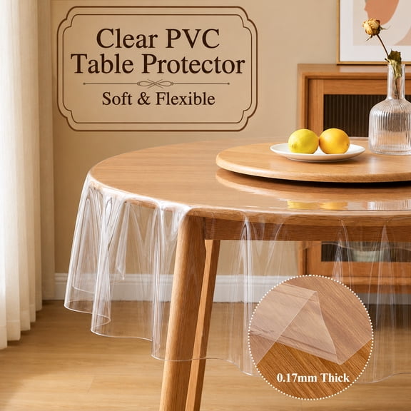 Inosoo Clear Vinyl Tablecloth Protector, 48 inch Round Soft & Transparent Thick PVC Plastic Waterproof Table Cover