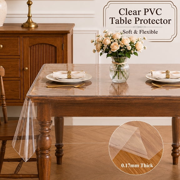 Inosoo Clear Vinyl Tablecloth Protector, 52x52 inch Square Soft & Transparent Thick PVC Plastic Waterproof Table Cover