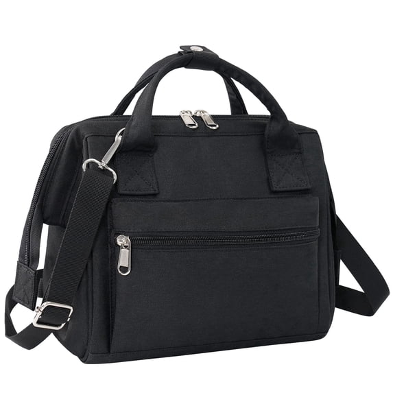 Inosoo Cute Insulated Lunch Bag, Durable and Stylish Crossbody Lunch Box for Woman with Detachable Shoulder Strip, Black