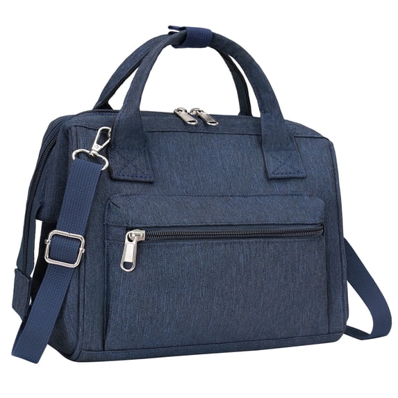 Inosoo Cute Insulated Lunch Bag, Durable and Stylish Crossbody Lunch Box for Woman with Detachable Shoulder Strip, Blue