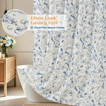 Inosoo Elegant Blue Floral Print Faux Linen Shower Curtain,Thick & Soft Bohemian Farmhouse Decorative Cloth Bathroom Curtain, 72" W x 72" L