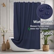 Inosoo Fabric Shower Curtain Liner, 72"W x 84"H Waterproof Shower Liner with Hooks, Extra Long Cloth Shower Curtain, Machine Washable, Navy Blue