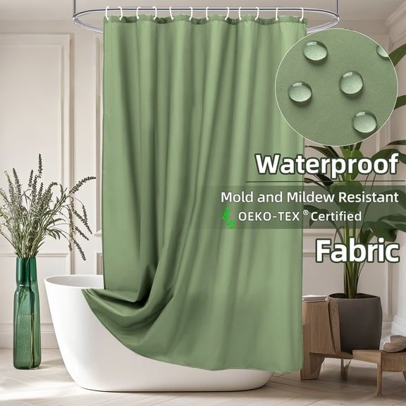 Inosoo Fabric Shower Curtain Liner, 72"W x 84"H Waterproof Shower Liner with Hooks, Extra Long Cloth Shower Curtain, Mildew Resistant & Machine Washable, Sage Green