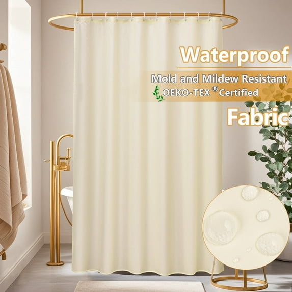 Inosoo Fabric Shower Curtain Liner, 72Wx78H Extra Long Waterproof Cloth Shower Liner, Beige