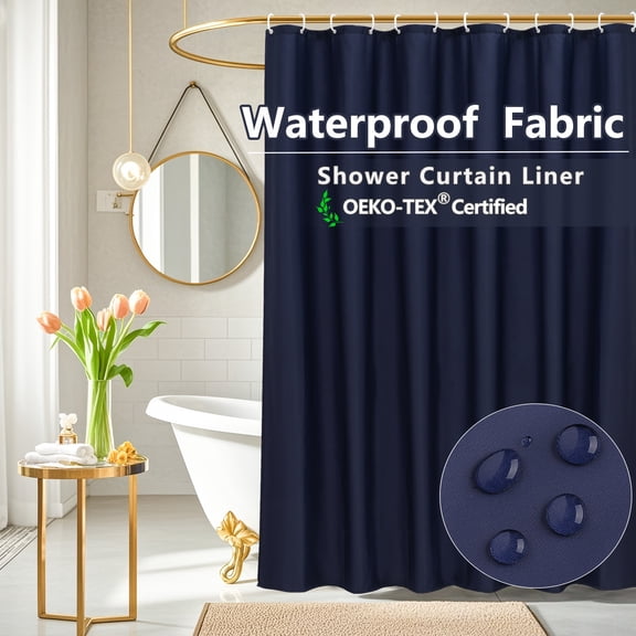 Inosoo Fabric Shower Curtain Liner, 72Wx78H Extra Long Waterproof Cloth Shower Liner, Navy Blue
