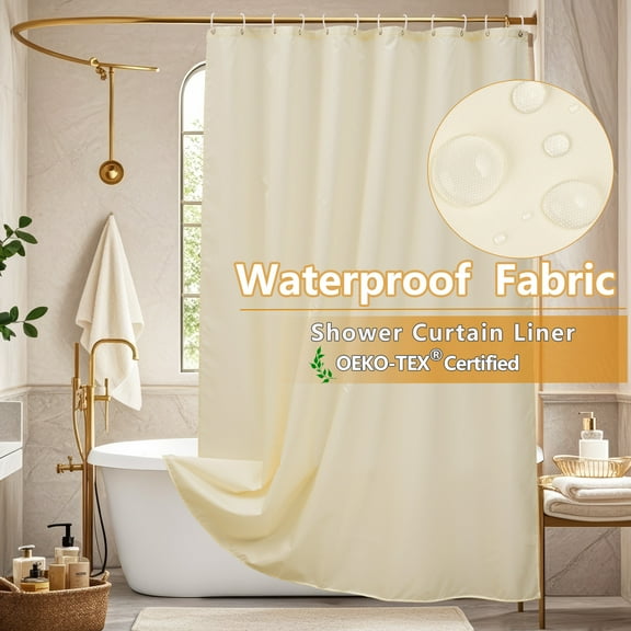Inosoo Fabric Shower Curtain Liner, 72x72 Waterproof Cloth Shower Curtain with Hooks, Mold and Mildew Resistant, Beige
