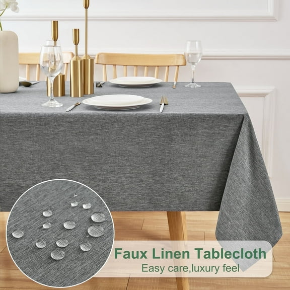 Inosoo Faux Linen Fabric Rectangle Tablecloth, 52"x 70" Washable Table Cover, Dark Gray