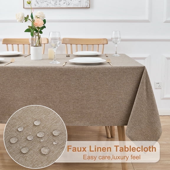 Inosoo Faux Linen Fabric Rectangle Table cloth, 52"x 70" Stain and Wrinkle Resistant Washable Table Cover, Mocha Brown Water Repellent Fall Tablecloth