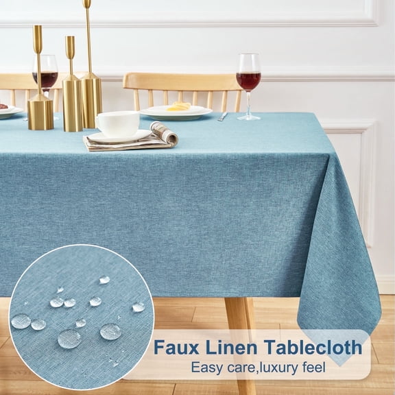 Inosoo Faux Linen Fabric Rectangle Tablecloth, 54"x108" Stain and Wrinkle Resistant Washable Table Cover, Grayish Blue