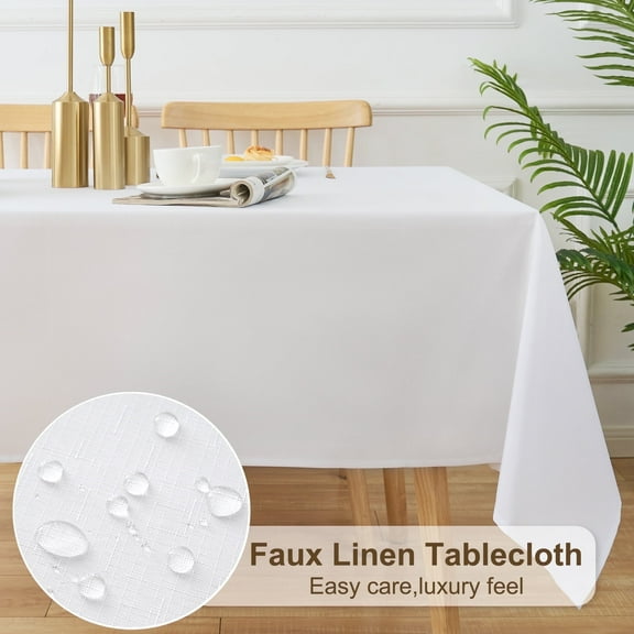 Inosoo Faux Linen Fabric Rectangle Tablecloth, 54"x108" Stain and Wrinkle Resistant Washable Table Cover, White