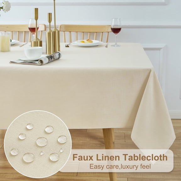 Inosoo Faux Linen Fabric Rectangle Tablecloth, 60"x102" Stain and Wrinkle Resistant Washable Table Cover, Beige