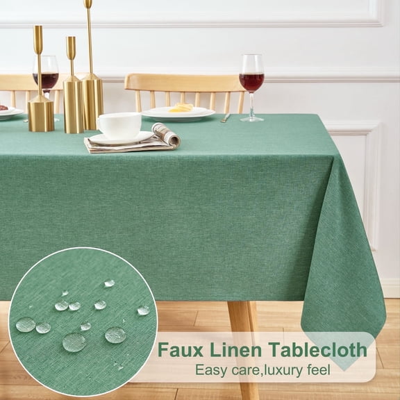Inosoo Faux Linen Rectangle Fabric Tablecloth, 60"x 102" Water Resistant Washable Table Cover, Christmas Green Table Cloth