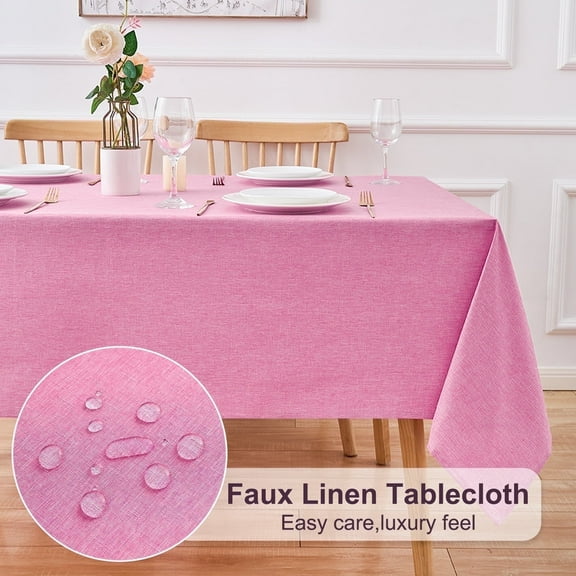 Inosoo Faux Linen Fabric Rectangle Tablecloth, 60"x102" Stain and Wrinkle Resistant Washable Table Cover, Pink