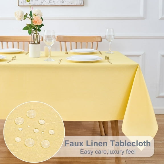 Inosoo Faux Linen Fabric Rectangle Tablecloth, 60"x120" Stain and Wrinkle Resistant Washable Table Cover, Yellow