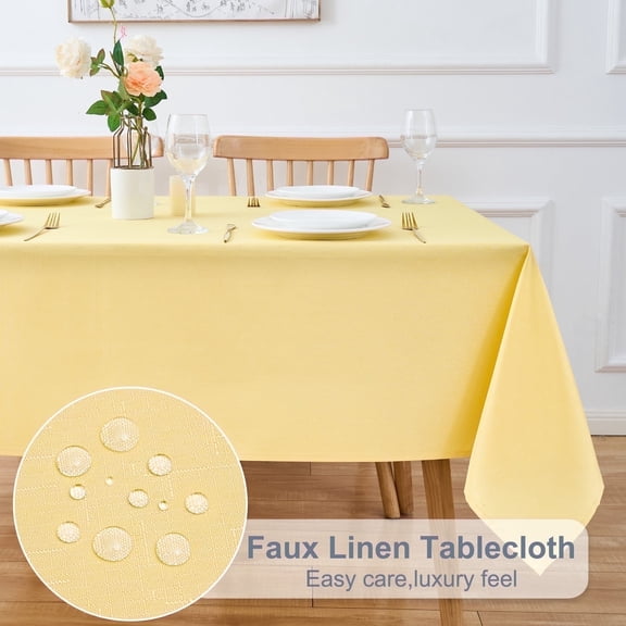 Inosoo Faux Linen Fabric Rectangle Tablecloth, 60"x120" Stain and Wrinkle Resistant Washable Table Cover, Yellow
