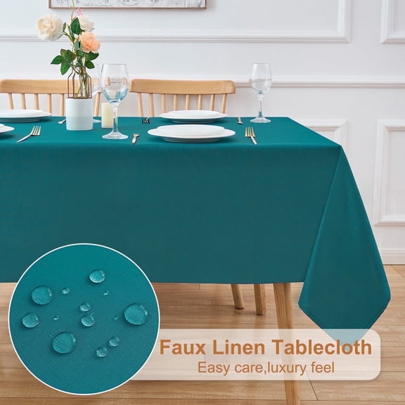 Inosoo Faux Linen Fabric Rectangle Tablecloth, 60"x84" Stain and Wrinkle Resistant Washable Table Cover, Blue