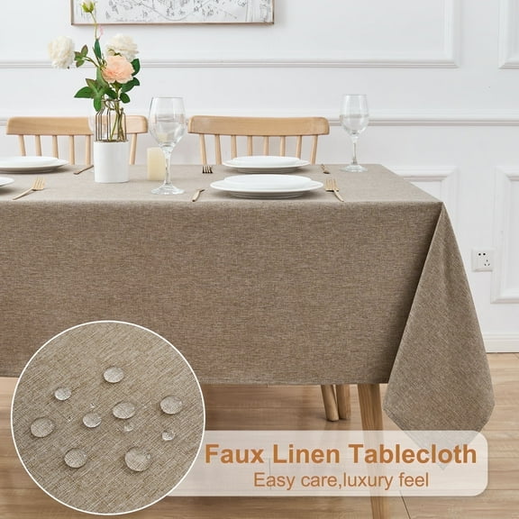 Inosoo Faux Linen Fabric Rectangle Tablecloth, 60"x84" Stain and Wrinkle Resistant Washable Table Cover, Mocha