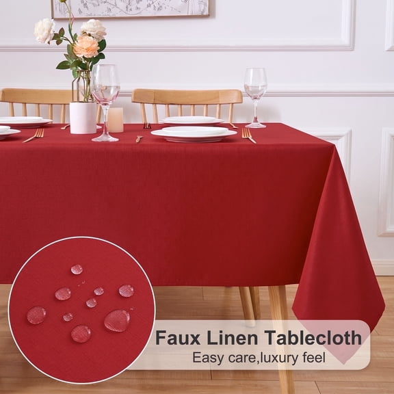 Inosoo Decorative Linen-look Tablecloth for Christmas & New Year, 60"x 84" Rectangle Fabric Table Cloth, Stain and Wrinkle Resistant Washable Cloth Table Cover, Festival Burgundy Red