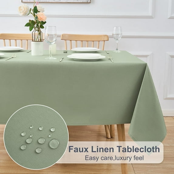 Inosoo Faux Linen Fabric Rectangle Tablecloth, 60"x84" Stain and Wrinkle Resistant Washable Table Cover, Sagr Green
