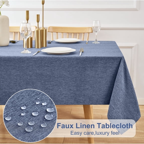 Inosoo Faux Linen Fabric Rectangle Tablecloth, 60x102 inch Stain and Wrinkle Resistant Washable Table Cover, Denim Blue