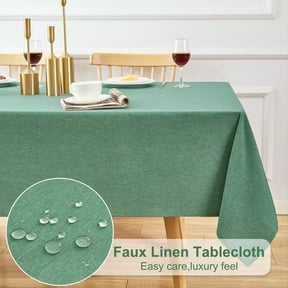 Inosoo Faux Linen Fabric Tablecloth, 60x84 Inch Rectangle Waterproof Decorative Fabric Table Cloth, Stain and Wrinkle Resistant Washable Green Table Cover for Christmas