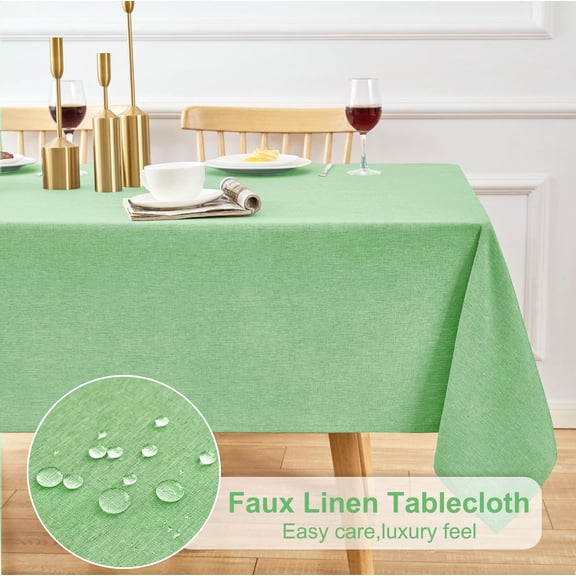Inosoo Faux Linen Fabric Rectangle Tablecloth, 60x84 inch Stain and Wrinkle Resistant Washable Table Cover, Grass Green