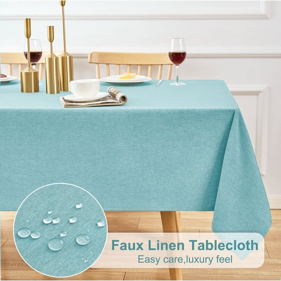 Inosoo Faux Linen Fabric Rectangle Tablecloth, 60x84 inch Stain and Wrinkle Resistant Washable Table Cover, Light Blue