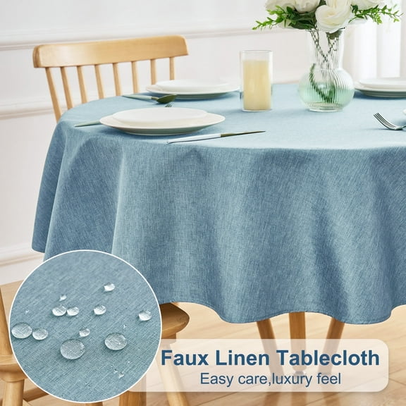 Inosoo Faux Linen Fabric Round Tablecloth, 60 Inch Stain and Wrinkle Resistant Washable Cloth Table Cover, Grayish Blue