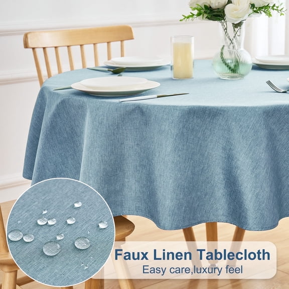Inosoo Faux Linen Fabric Round Tablecloth, 60 Inch Stain and Wrinkle Resistant Washable Cloth Table Cover, Grayish Blue