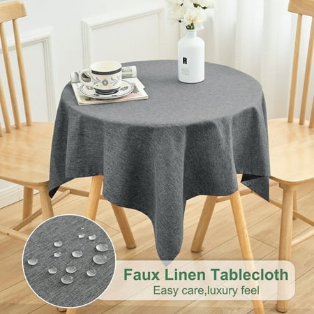 Inosoo Faux Linen Fabric Square Tablecloth, 36"x36" Stain and Wrinkle Resistant Washable Table Cover, Dark Gray