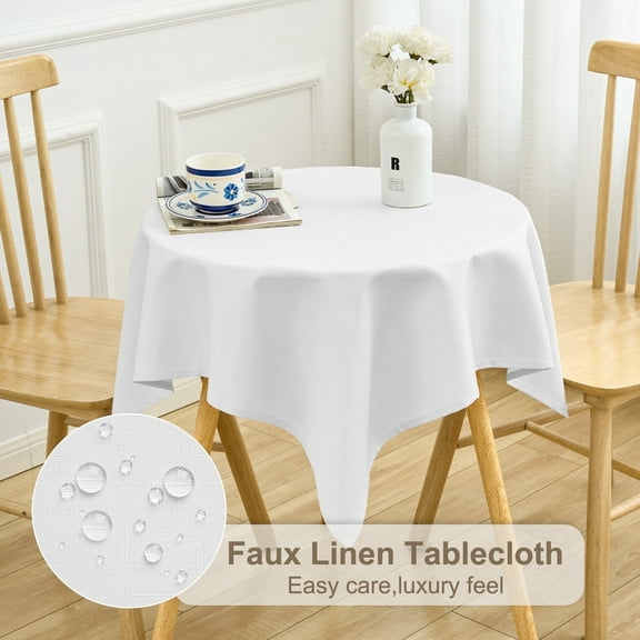 Inosoo Small Square Tablecloth 36 x 36 Inch Faux Linen Fabric Table cloth for Nightstand End Bedside Table Tabletop Decoration, Waterproof & Washable Table Cover, White