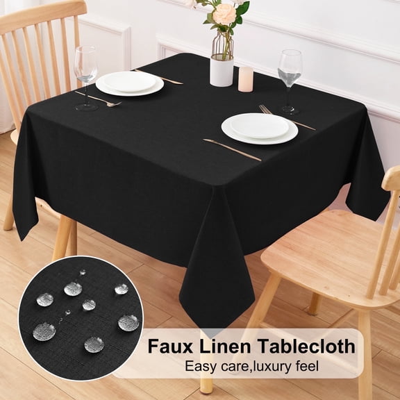 Inosoo Faux Linen Fabric Square Tablecloth, 52"x52" Stain and Wrinkle Resistant Washable Table Cover, Black
