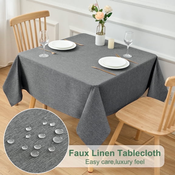 Inosoo Faux Linen Fabric Square Tablecloth, 52x52 Inch for Small Square or Round Tables, Waterproof & Washable, Dark Gray