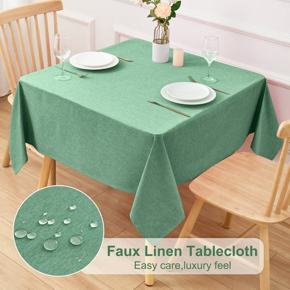 Inosoo Faux Linen Fabric Square Tablecloth, 52"x52" Stain and Wrinkle Resistant Washable Table Cover, Green
