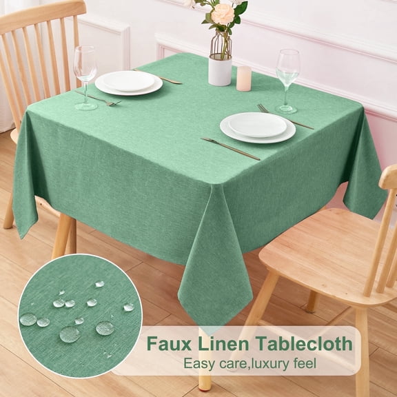 Inosoo Faux Linen Fabric Square Tablecloth, 52"x52" Stain and Wrinkle Resistant Washable Table Cover, Green