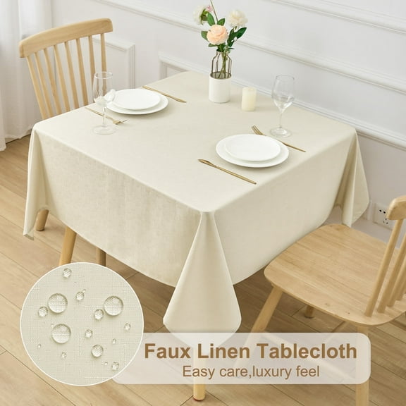Inosoo Faux Linen Square Tablecloth, 52x52 inch Fabric Table Cloth for Small Square or Round Tables for Buffet Table, Holiday Party, Dinner, Wedding & Baby Shower, Waterproof & Washable, Beige