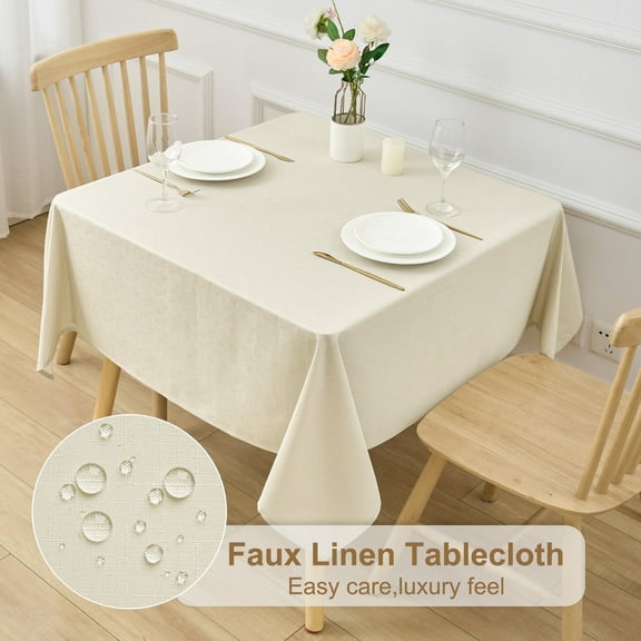 Inosoo Faux Linen Square Tablecloth, 52x52 inch Fabric Table Cloth for Small Square or Round Tables for Buffet Table, Holiday Party, Dinner, Wedding & Baby Shower, Waterproof & Washable, Beige