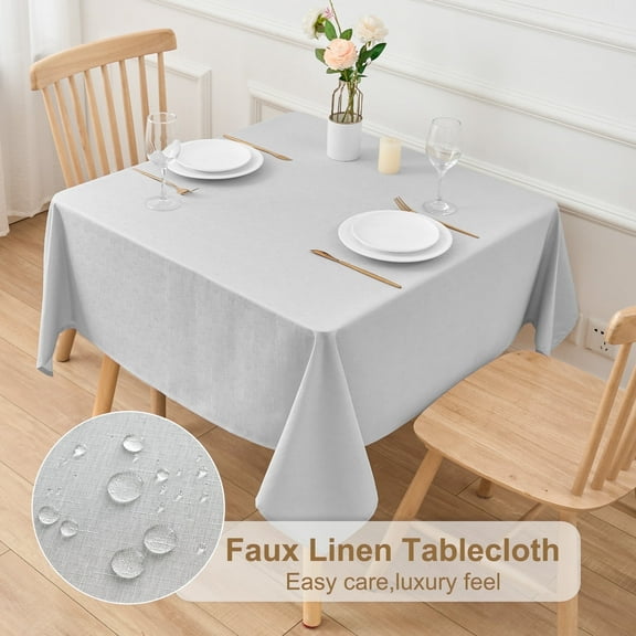 Inosoo Faux Linen Fabric Square Tablecloth, 52"x52" Stain and Wrinkle Resistant Washable Table Cover, Light Gray