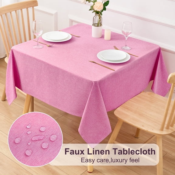 Inosoo Faux Linen Fabric Square Tablecloth, 52"x52" Stain and Wrinkle Resistant Washable Table Cover, Pink